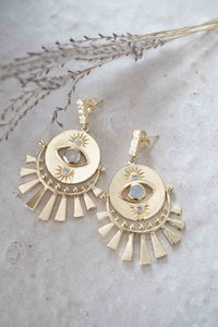 Moonstone Stud  Earrings Gold Plated 18k* Gemstone * Statement  * handmade * Every day * Lightweight * bohemian * BJE196
