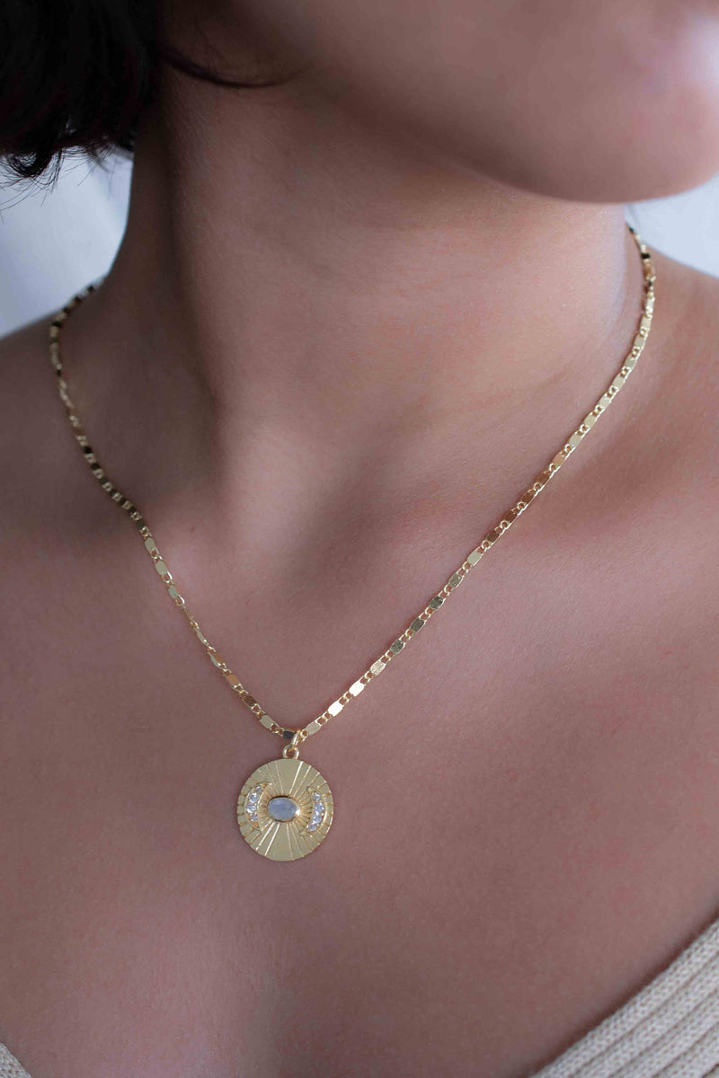 Half Moon CZ and Labradorite, Moonstone or Copper Turquoise Necklace  *Gold Plated 18k *Handmade * Bohemian * Layered *Modern * BJN146