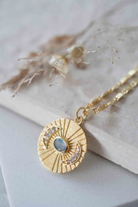 Half Moon CZ and Labradorite, Moonstone or Copper Turquoise Necklace  *Gold Plated 18k *Handmade * Bohemian * Layered *Modern * BJN147