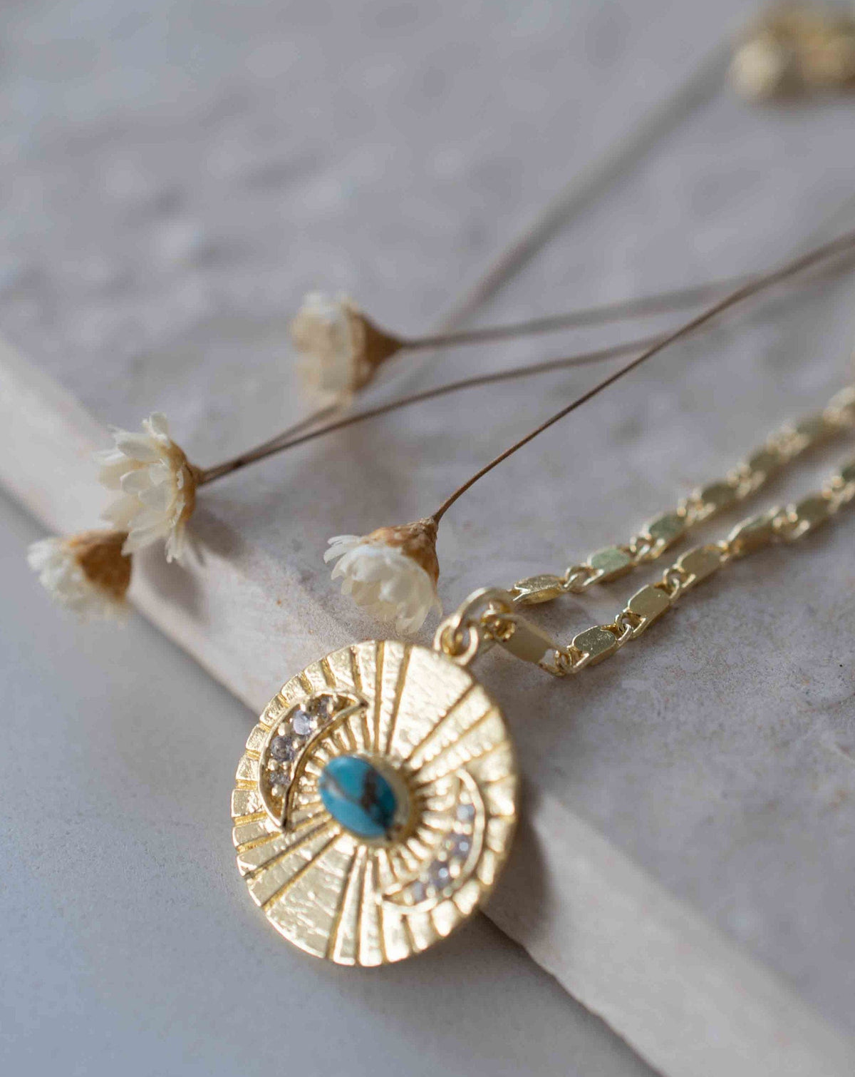 Half Moon CZ and Labradorite, Moonstone or Copper Turquoise Necklace  *Gold Plated 18k *Handmade * Bohemian * Layered *Modern * BJN147
