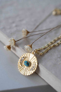 Half Moon CZ and Labradorite, Moonstone or Copper Turquoise Necklace  *Gold Plated 18k *Handmade * Bohemian * Layered *Modern * BJN145