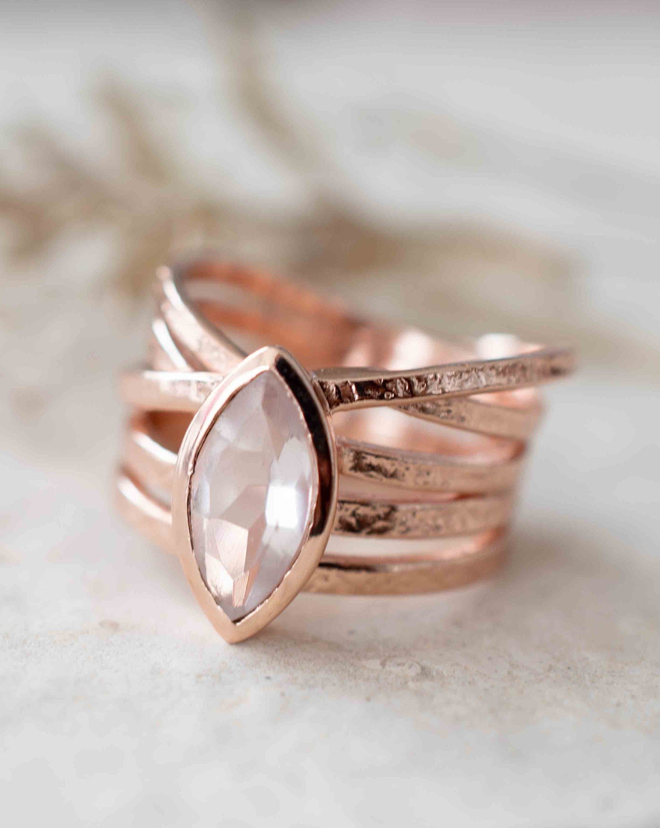 Rose Quartz Ring Gemstone Ring Wire Wrapped Crystal Ring Handmade Wire -  The Good Witch MVMT