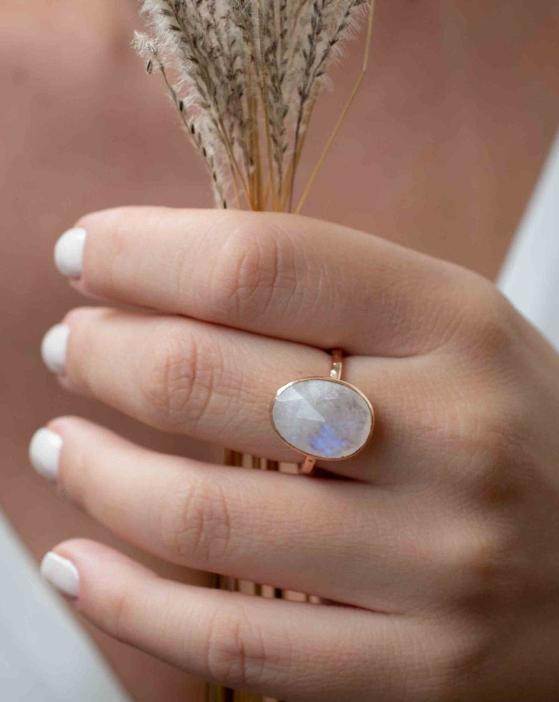 Moonstone Rose Gold Plated Ring *  Statement Ring * Gemstone Ring * Rainbow Moonstone * Rose Gold Ring  * BJR243