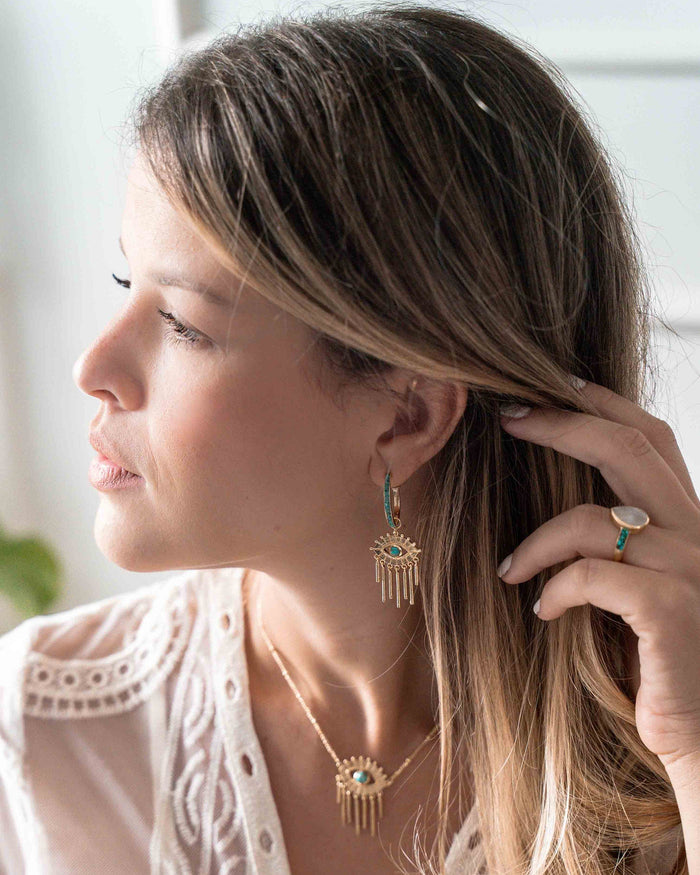 Evil Eye Labradorite, Moonstone or Copper Turquoise Necklace  *Gold Plated 18k *Handmade * Bohemian * Layered *Modern *Perfect Gift * BJN100