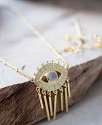 Evil Eye Labradorite, Moonstone or Copper Turquoise Necklace  *Gold Plated 18k *Handmade * Bohemian * Layered *Modern *Perfect Gift * BJN100