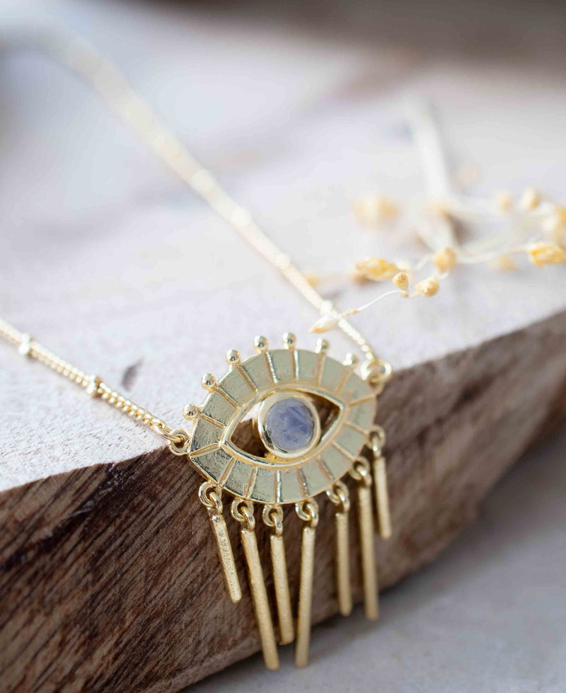 Evil Eye Labradorite, Moonstone or Copper Turquoise Necklace  *Gold Plated 18k *Handmade * Bohemian * Layered *Modern *Perfect Gift * BJN100