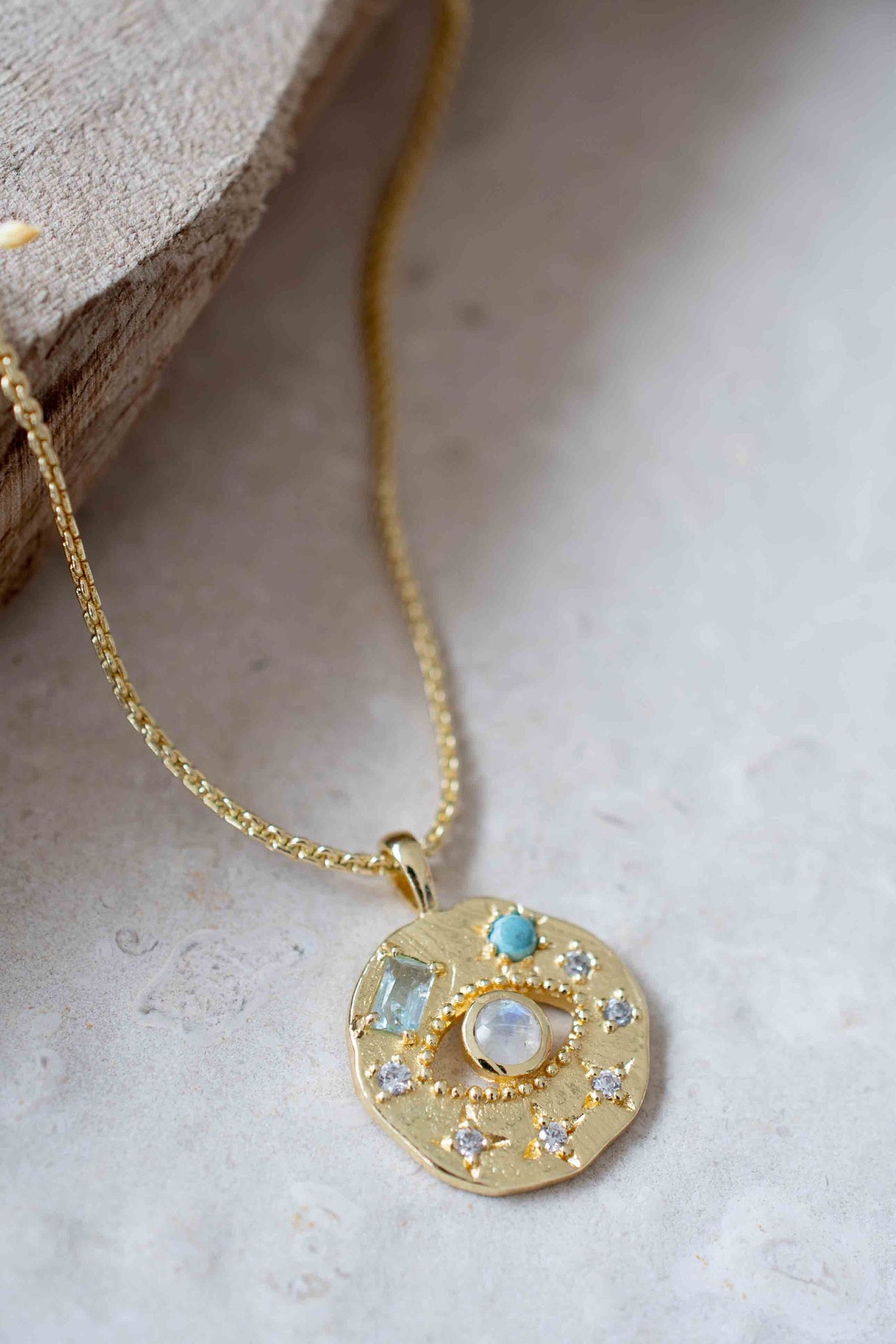 Labradorite or Moonstone with turquoise, CZ and blue topaz Necklace  *Gold Plated 18k *Handmade * Bohemian * Layered *Modern * BJN163