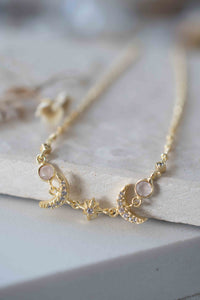 Half Moon Labradorite, Rose Quartz or Moonstone CZ Necklace * Gold Plated * Handmade * Minimalist * Layered * Gemstone * Birthstone * BJN157