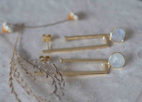 Moonstone Stud  Earrings Gold Plated 18k* Gemstone * Statement  * handmade * Every day * Lightweight * bohemian * BJE137