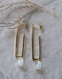 Moonstone Stud  Earrings Gold Plated 18k* Gemstone * Statement  * handmade * Every day * Lightweight * bohemian * BJE137