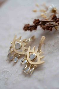 Moonstone Stud  Earrings Gold Plated 18k* Gemstone * Statement  * handmade * Every day * Lightweight * bohemian * BJE202