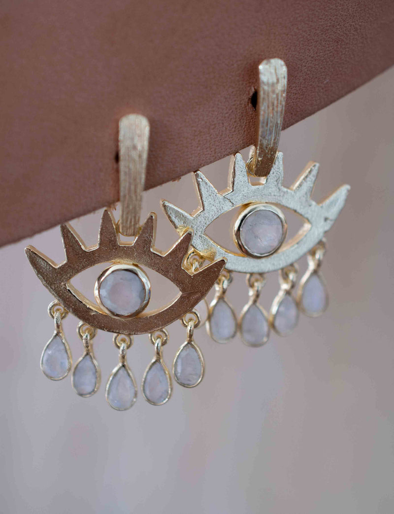 Moonstone Stud  Earrings Gold Plated 18k* Gemstone * Statement  * handmade * Every day * Lightweight * bohemian * BJE202