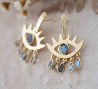 Labradorite Earrings Stud Gold Plated 18k *Post * Gemstone * Statement * handmade * Every day * Lightweight * bohemian * ByCila  * BJE201
