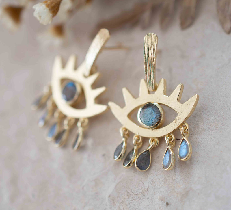 Labradorite Earrings Stud Gold Plated 18k *Post * Gemstone * Statement * handmade * Every day * Lightweight * bohemian * ByCila  * BJE201