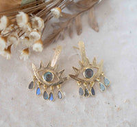 Labradorite Earrings Stud Gold Plated 18k *Post * Gemstone * Statement * handmade * Every day * Lightweight * bohemian * ByCila  * BJE201