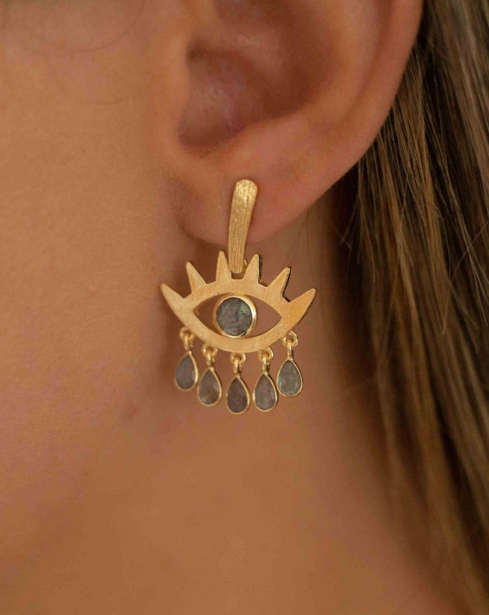 Labradorite Earrings Stud Gold Plated 18k *Post * Gemstone * Statement * handmade * Every day * Lightweight * bohemian * ByCila  * BJE201