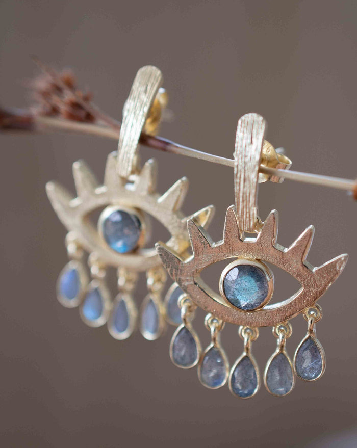 Labradorite Earrings Stud Gold Plated 18k *Post * Gemstone * Statement * handmade * Every day * Lightweight * bohemian * ByCila  * BJE201