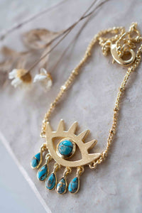 Evil Eye Labradorite, Moonstone or Copper Turquoise Necklace  *Gold Plated 18k *Handmade * Bohemian * Layered *Modern *Perfect Gift * BJN139