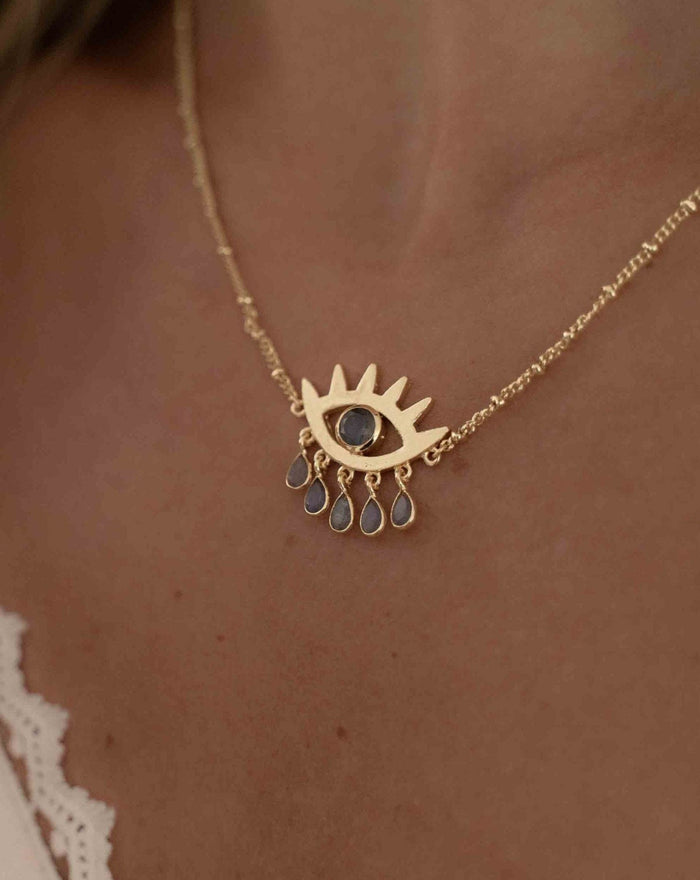 Evil Eye Labradorite, Moonstone or Copper Turquoise Necklace  *Gold Plated 18k *Handmade * Bohemian * Layered *Modern *Perfect Gift * BJN139