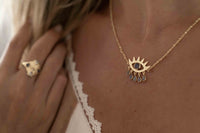 Evil Eye Labradorite, Moonstone or Copper Turquoise Necklace  *Gold Plated 18k *Handmade * Bohemian * Layered *Modern *Perfect Gift * BJN140