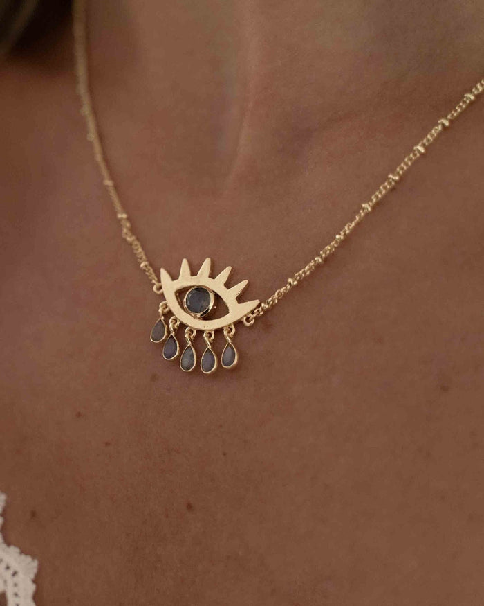 Evil Eye Labradorite, Moonstone or Copper Turquoise Necklace  *Gold Plated 18k *Handmade * Bohemian * Layered *Modern *Perfect Gift * BJN141