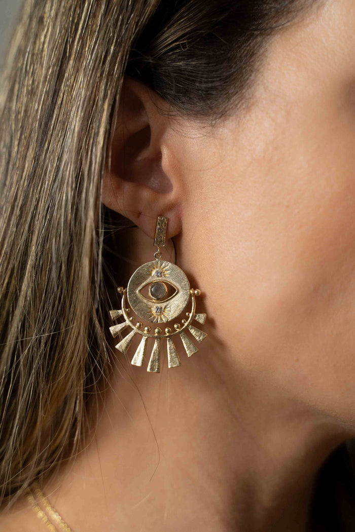 Labradorite Earrings Stud Gold Plated 18k *Post * Gemstone * Statement * handmade * Every day * Lightweight * bohemian * ByCila  * BJE195