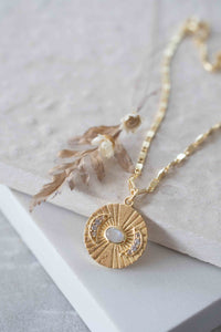 Half Moon CZ and Labradorite, Moonstone or Copper Turquoise Necklace  *Gold Plated 18k *Handmade * Bohemian * Layered *Modern * BJN147