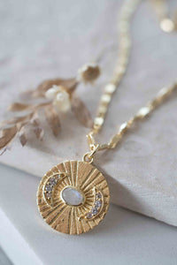 Half Moon CZ and Labradorite, Moonstone or Copper Turquoise Necklace  *Gold Plated 18k *Handmade * Bohemian * Layered *Modern * BJN145