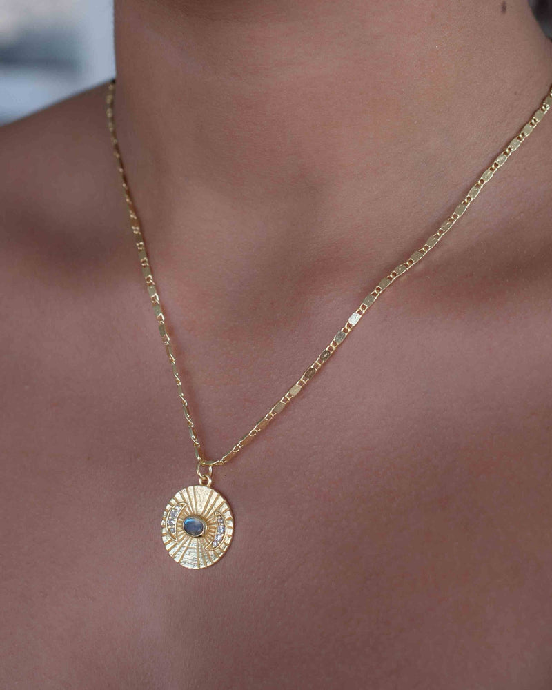 Half Moon CZ and Labradorite, Moonstone or Copper Turquoise Necklace  *Gold Plated 18k *Handmade * Bohemian * Layered *Modern * BJN146