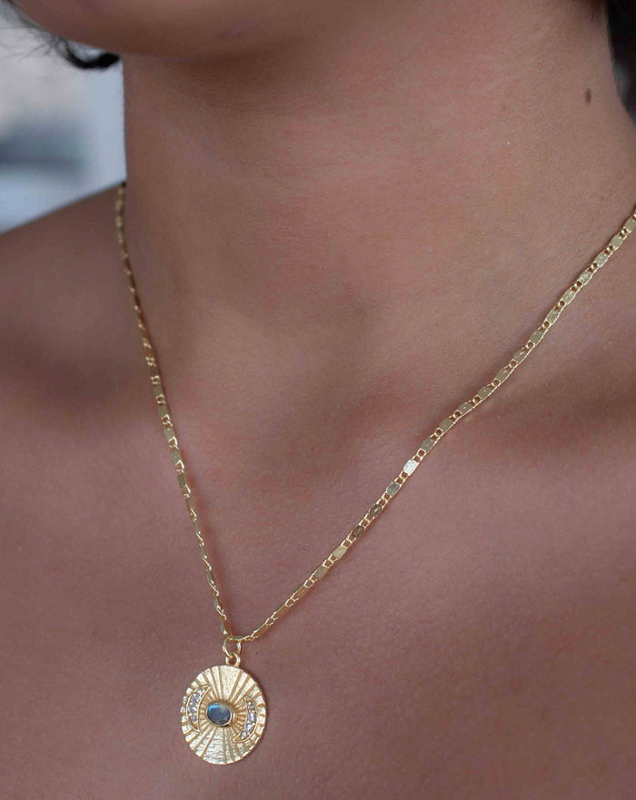 Half Moon CZ and Labradorite, Moonstone or Copper Turquoise Necklace  *Gold Plated 18k *Handmade * Bohemian * Layered *Modern * BJN145