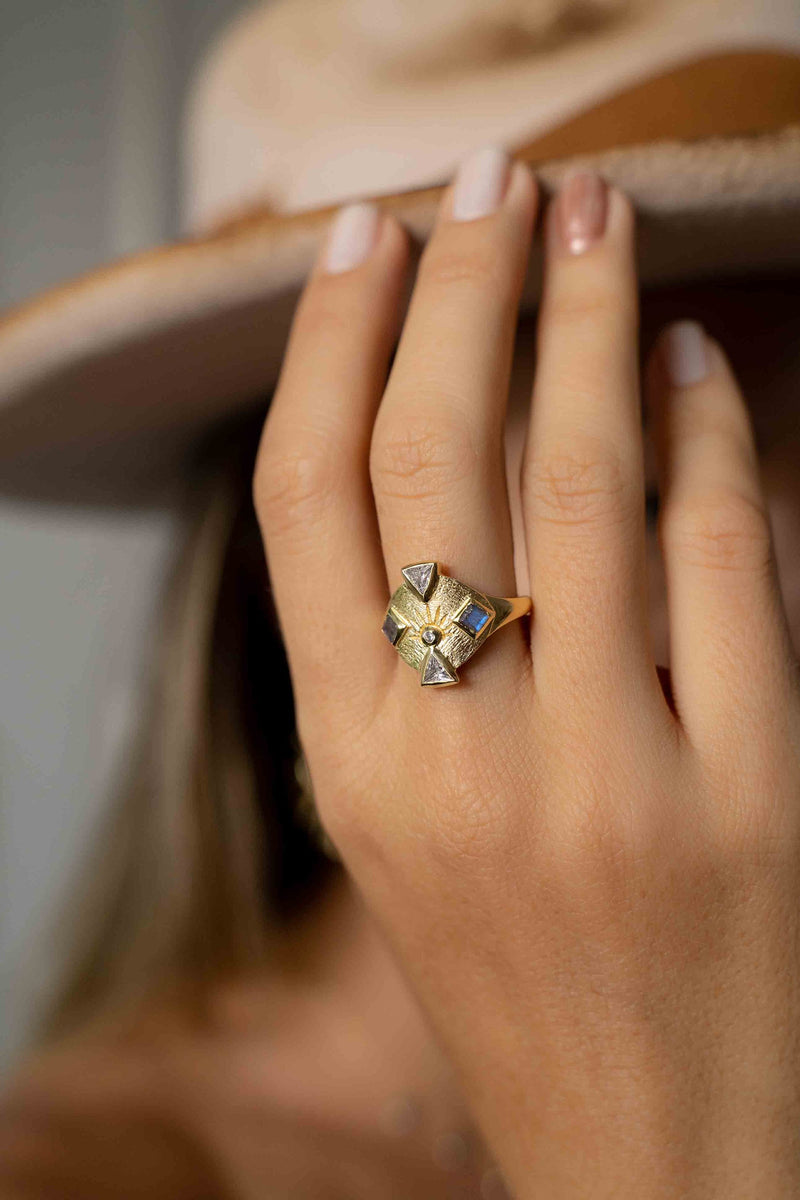 Labradorite & Zirconia Ring * Gold Plated Ring * Statement Ring *Gemstone Ring * Labradorite * Bridal Ring *Wedding Ring  * BJR259