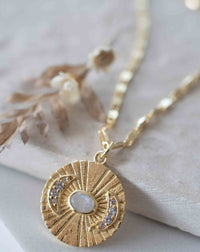 Half Moon CZ and Labradorite, Moonstone or Copper Turquoise Necklace  *Gold Plated 18k *Handmade * Bohemian * Layered *Modern * BJN146