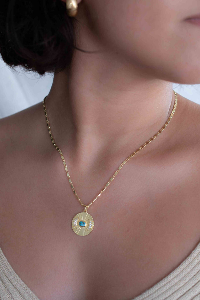 Half Moon CZ and Labradorite, Moonstone or Copper Turquoise Necklace  *Gold Plated 18k *Handmade * Bohemian * Layered *Modern * BJN147