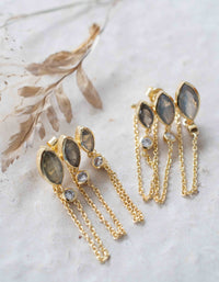 Labradorite & Zirconia Earrings Stud Gold Plated 18k *Post * Gemstone * Statement * handmade * Every day* bohemian * ByCila * BJE231