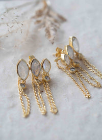Moonstone & Zirconia Stud Earrings Gold Plated 18k * Gemstone * Earrings * Rainbow Moonstone * Handmade * Boho * Modern * BJE232