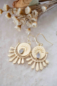 Moonstone Logo Round Gold Plated Earrings * Gemstone * Earrings  * Handmade * Boho * Modern  * Loop* Dangle * ByCila * BJE214