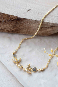 Half Moon Labradorite, Rose Quartz or Moonstone CZ Necklace * Gold Plated * Handmade * Minimalist * Layered * Gemstone * Birthstone * BJN157