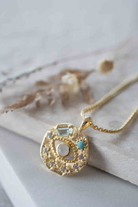 Labradorite or Moonstone with turquoise, CZ and blue topaz Necklace  *Gold Plated 18k *Handmade * Bohemian * Layered *Modern * BJN163