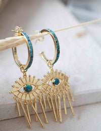 Copper Turquoise Mosaic Stud  Earrings* Gold Plated 18k * Post * Gemstone * Statement * handmade** bohemian* ByCila * BJE209