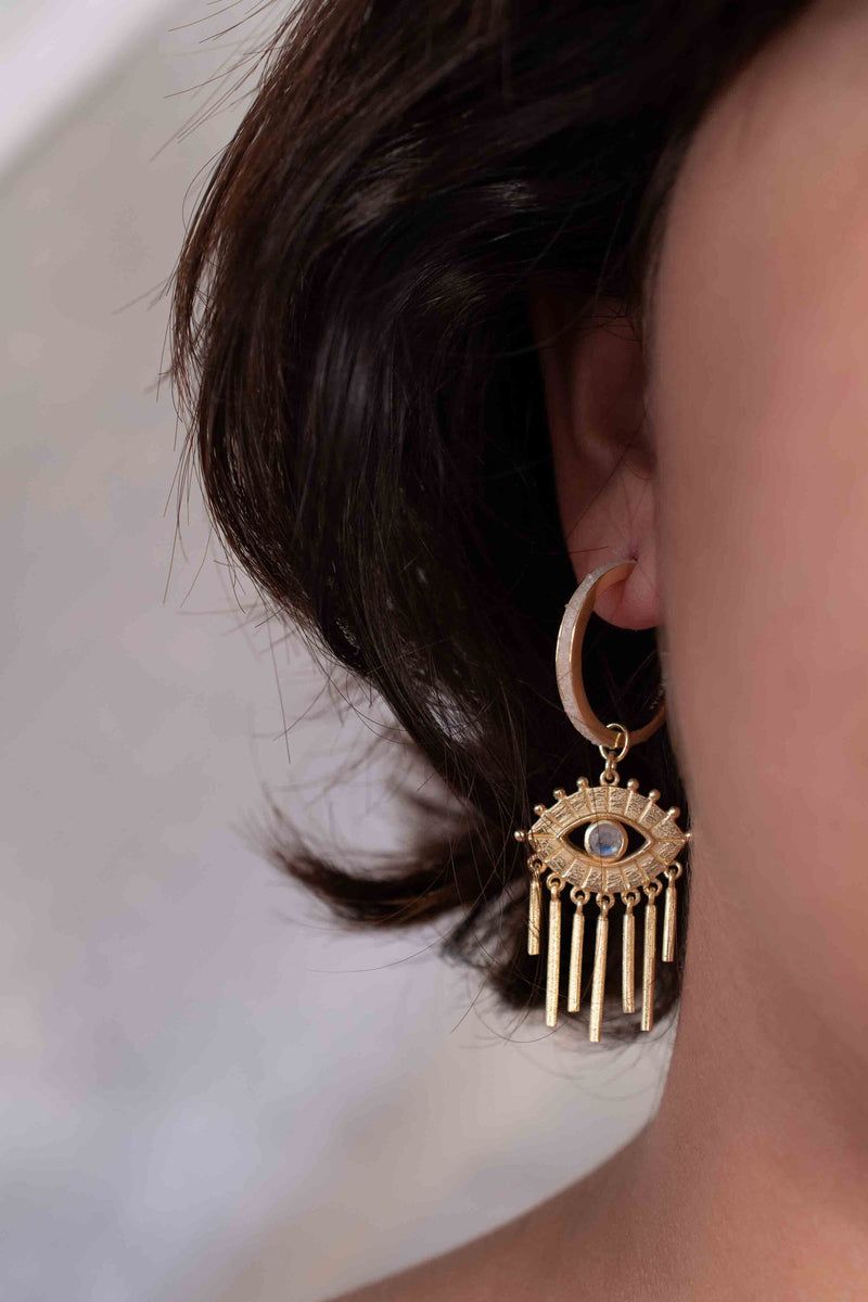 Moonstone Mosaic Stud Earrings Gold Plated 18k * Gemstone * Earrings * Rainbow Moonstone * Handmade * Boho * Modern * BJE208