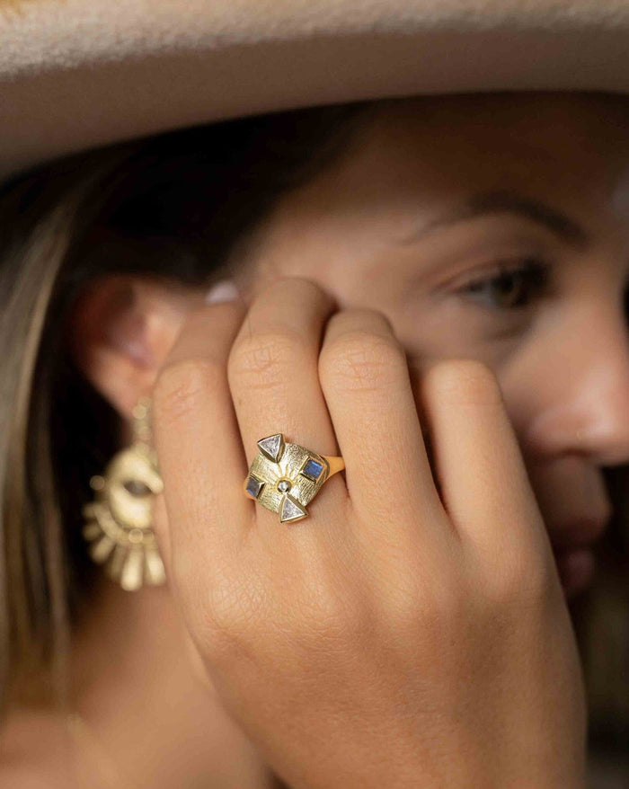 Labradorite & Zirconia Ring * Gold Plated Ring * Statement Ring *Gemstone Ring * Labradorite * Bridal Ring *Wedding Ring  * BJR259