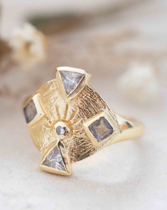 Labradorite & Zirconia Ring * Gold Plated Ring * Statement Ring *Gemstone Ring * Labradorite * Bridal Ring *Wedding Ring  * BJR259