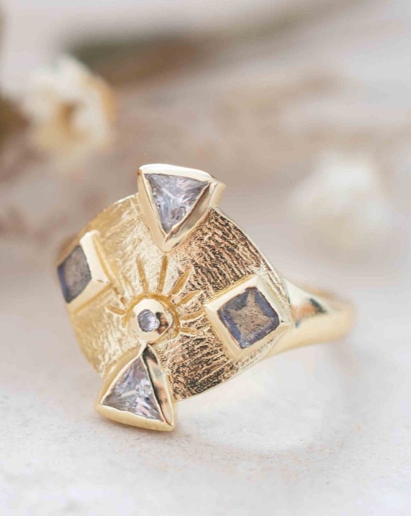 Labradorite & Zirconia Ring * Gold Plated Ring * Statement Ring *Gemstone Ring * Labradorite * Bridal Ring *Wedding Ring  * BJR259