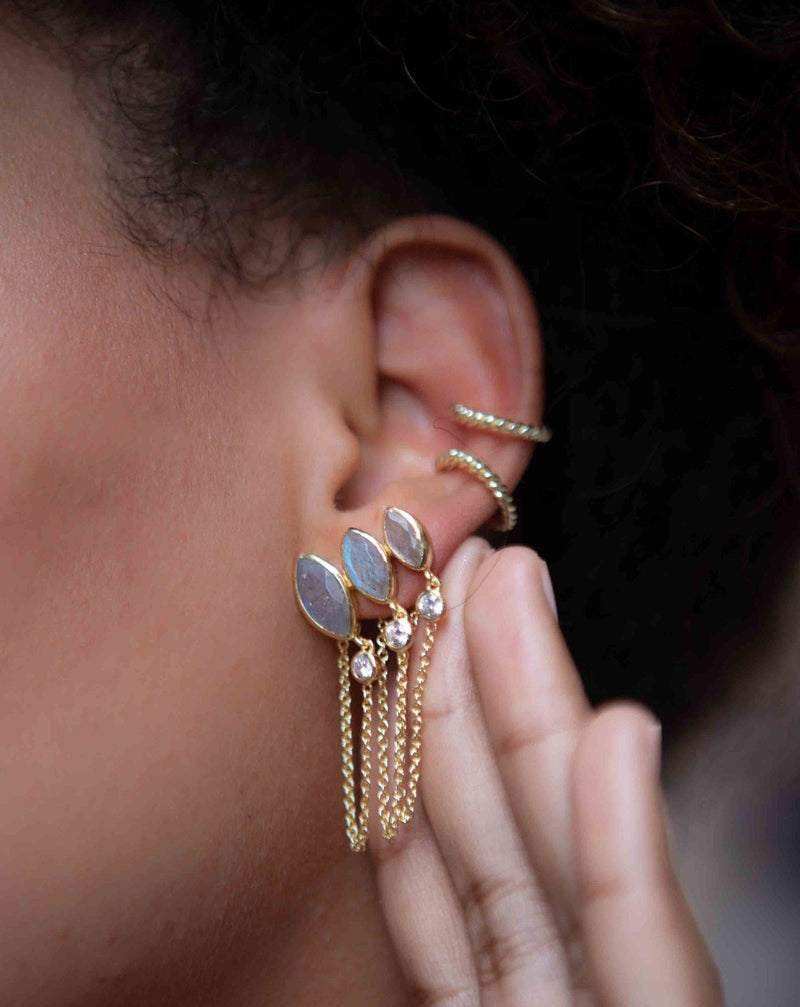 Labradorite & Zirconia Earrings Stud Gold Plated 18k *Post * Gemstone * Statement * handmade * Every day* bohemian * ByCila * BJE231