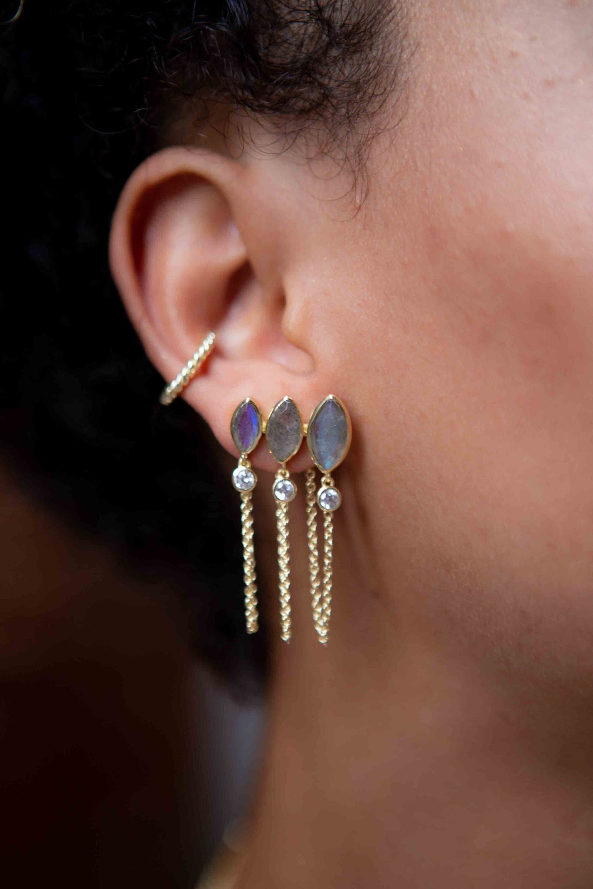 Labradorite & Zirconia Earrings Stud Gold Plated 18k *Post * Gemstone * Statement * handmade * Every day* bohemian * ByCila * BJE231