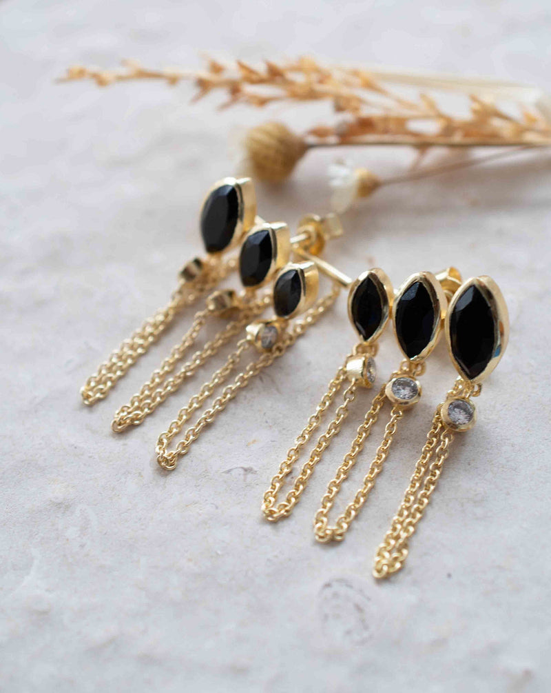 Black Onyx & Zirconia Stud Earrings Gold Plated * Gemstone * bridal Earrings * black stone * Handmade *bycilajewelry* Boho * Modern * BJE233