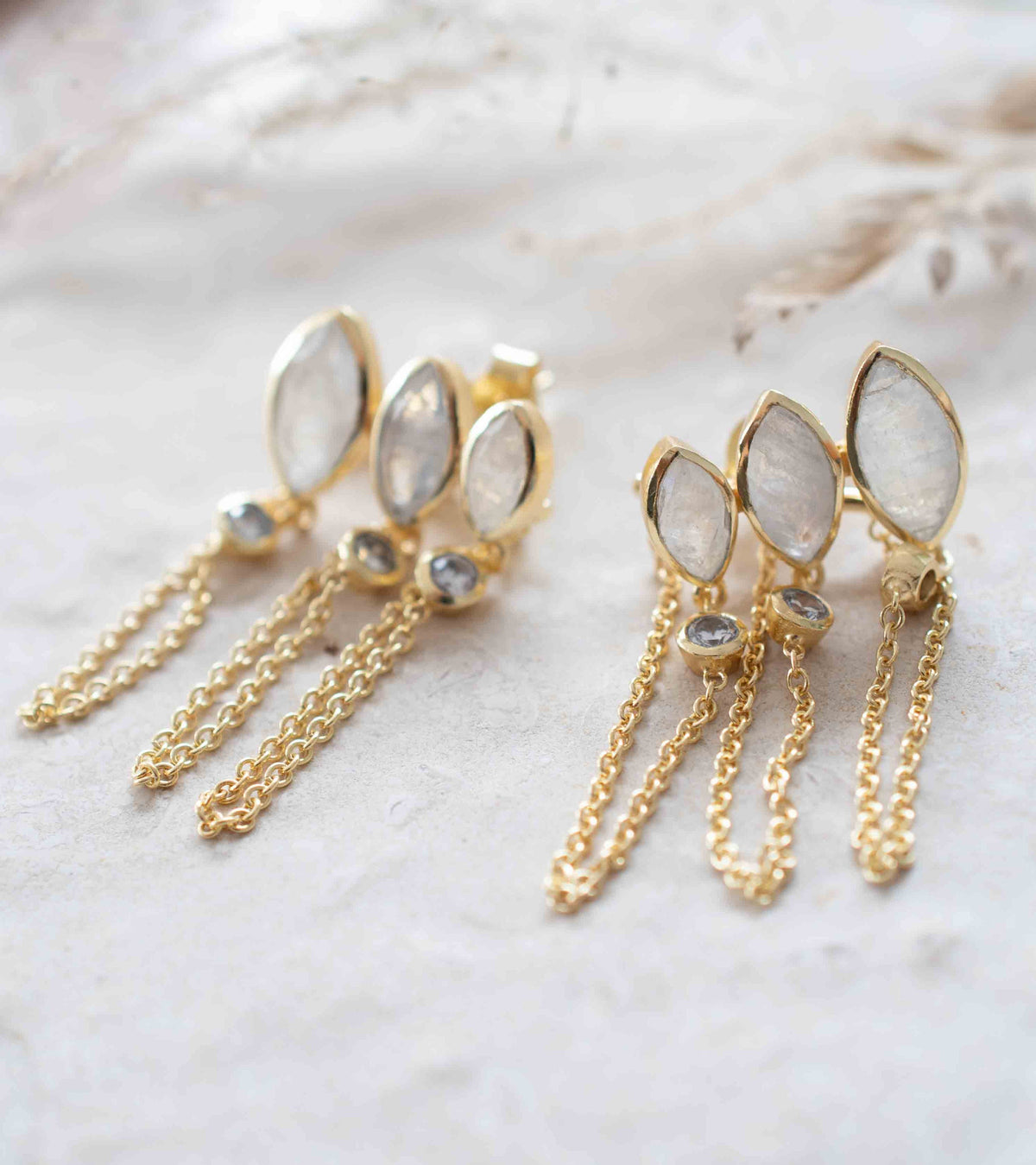 Moonstone & Zirconia Stud Earrings Gold Plated 18k * Gemstone * Earrings * Rainbow Moonstone * Handmade * Boho * Modern * BJE232