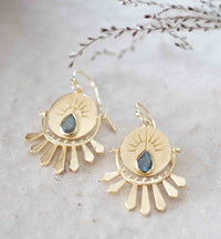 Labradorite Logo Gold Round Earrings * Gold Plated 18K* Gemstone * Earrings * Handmade * Boho * Dangle * Modern *  BJE213