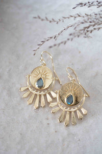 Labradorite Logo Gold Round Earrings * Gold Plated 18K* Gemstone * Earrings * Handmade * Boho * Dangle * Modern *  BJE213