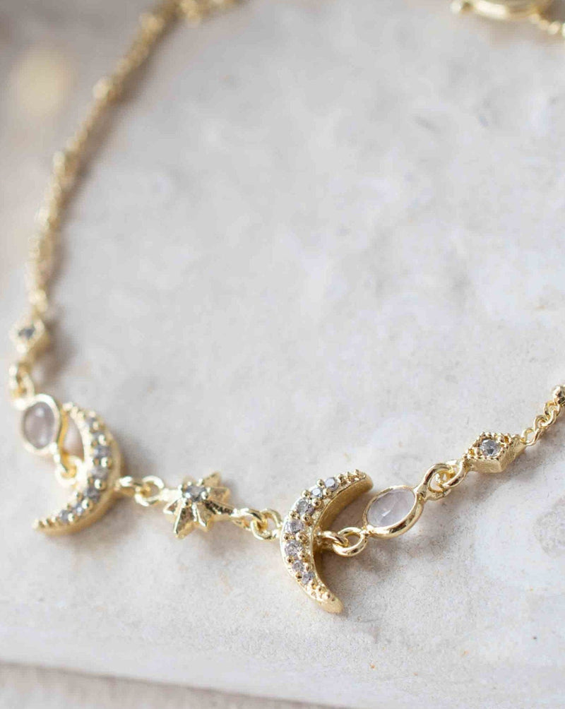 Half Moon Bracelet * Labradorite, Moonstone and Rose Quartz / Cubic Zirconia * Boho Bracelet * Half Moon * Gemstone * Modern * Layered * BJB